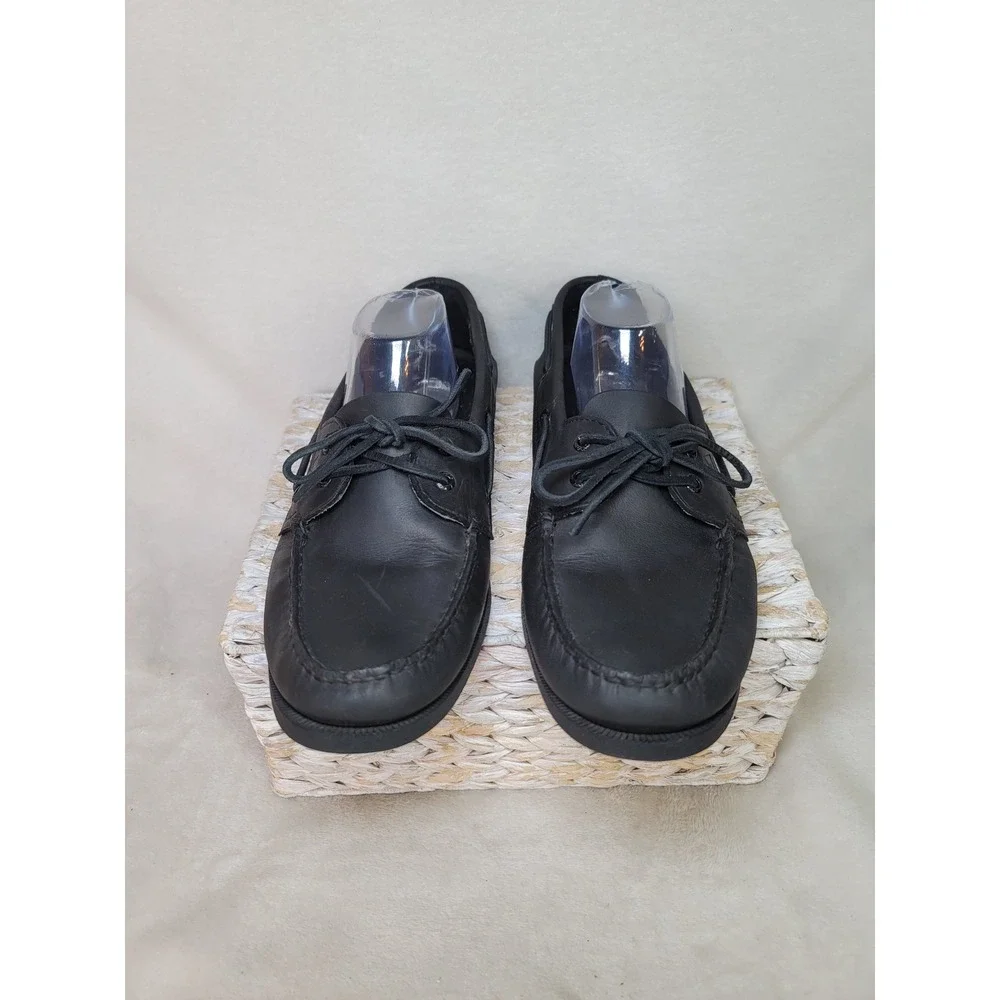Sperry Top-Sider Original Boat Shoes Mens 12 Black Leather Luxe Preppy Nautical